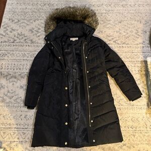 Michael Kors Black Puffer Jacket with Faux Fur Trim